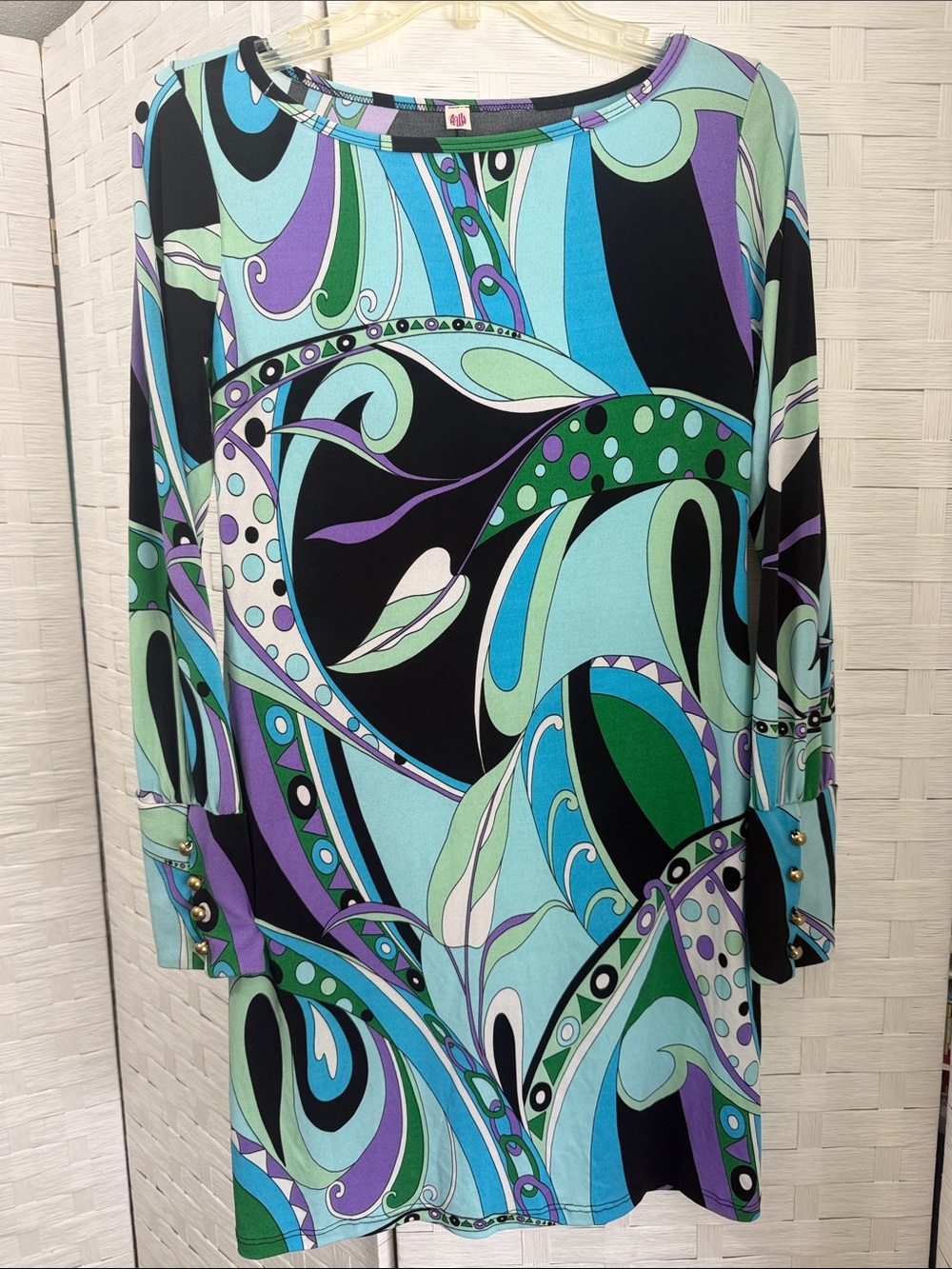 AUW Abstract Swirl Tunic - Teal, Green & Purple size Large